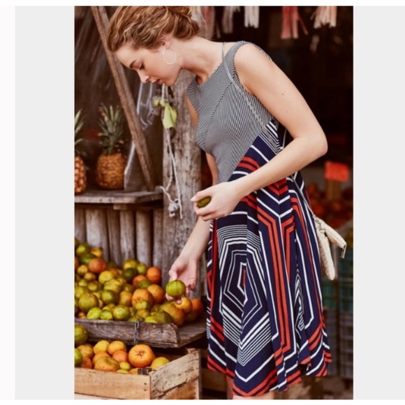 Striped Navy and Red A-Line Dress - Picture 3 of 14